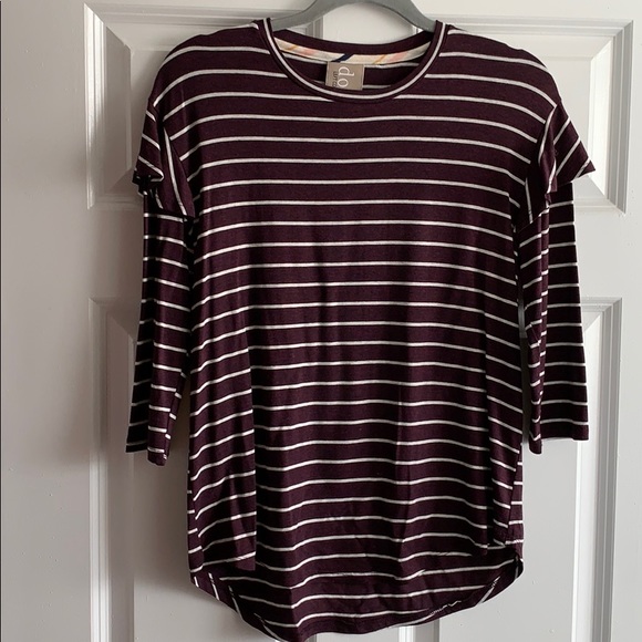 Like New! Anthropologie Stripe Ruffle Shoulder Top - Picture 2 of 5